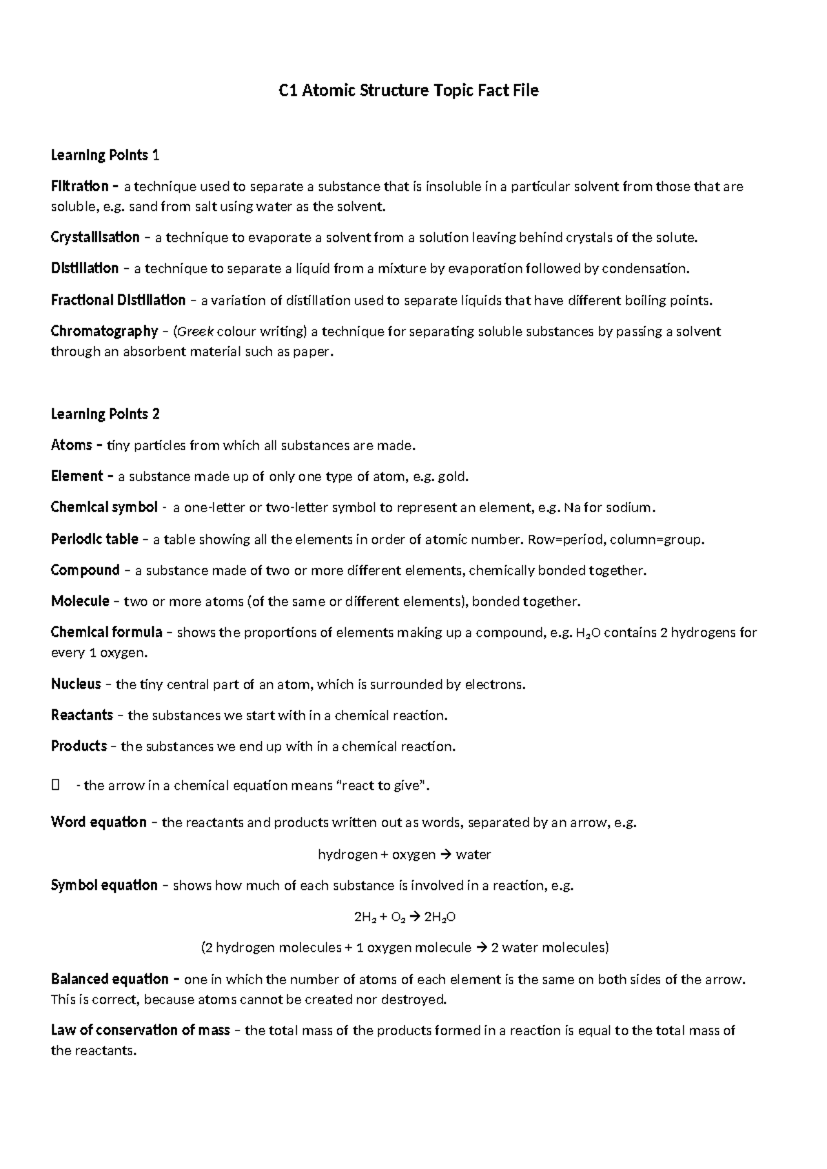 C1 Atomic Structure Fact File - C1 Atomic Structure Topic Fact File ...