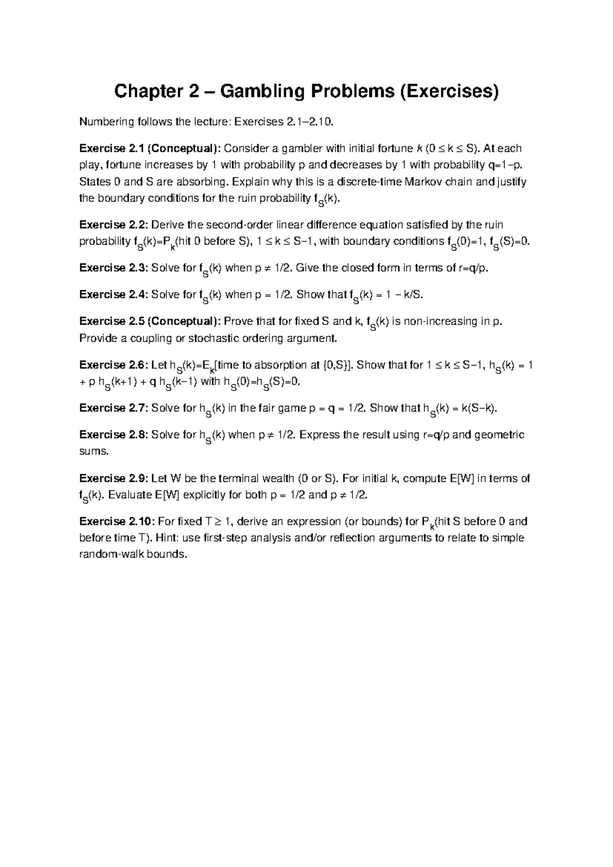 MH3512 Chapter 2 Gambling Problems Exercises and Solutions - Studocu