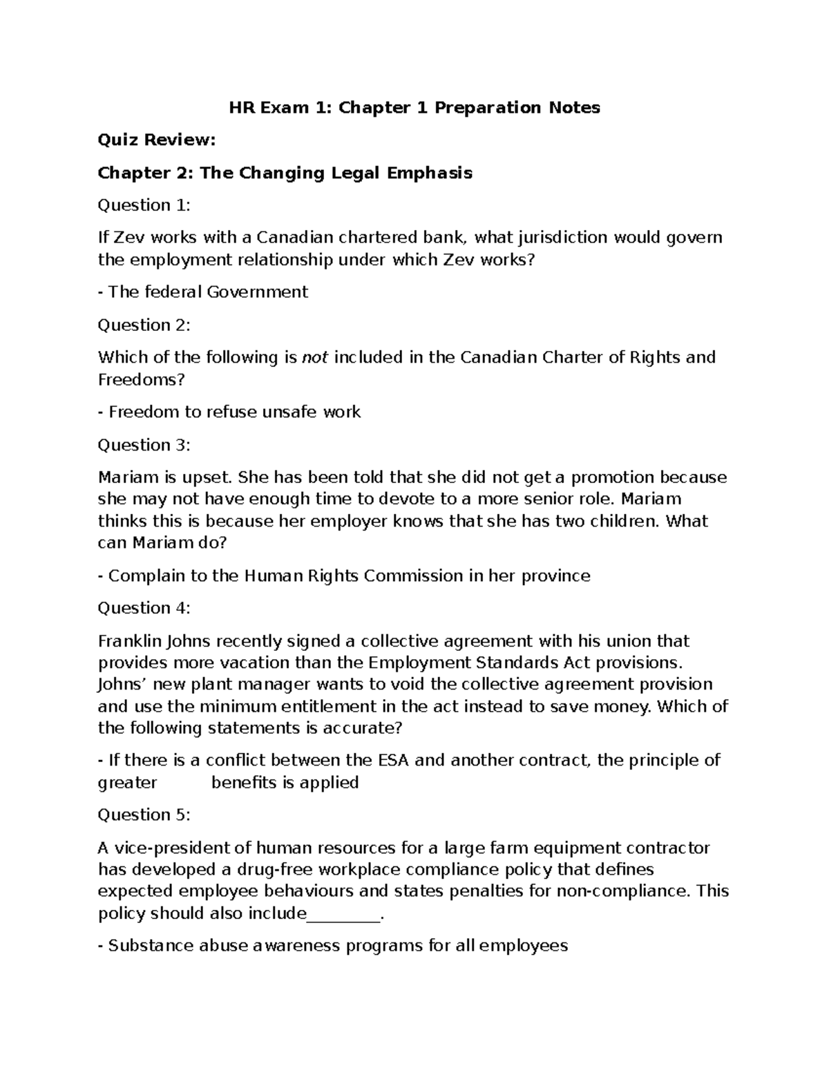 HR EXAM 1 Preparation - HR Exam 1: Chapter 1 Preparation Notes Quiz ...