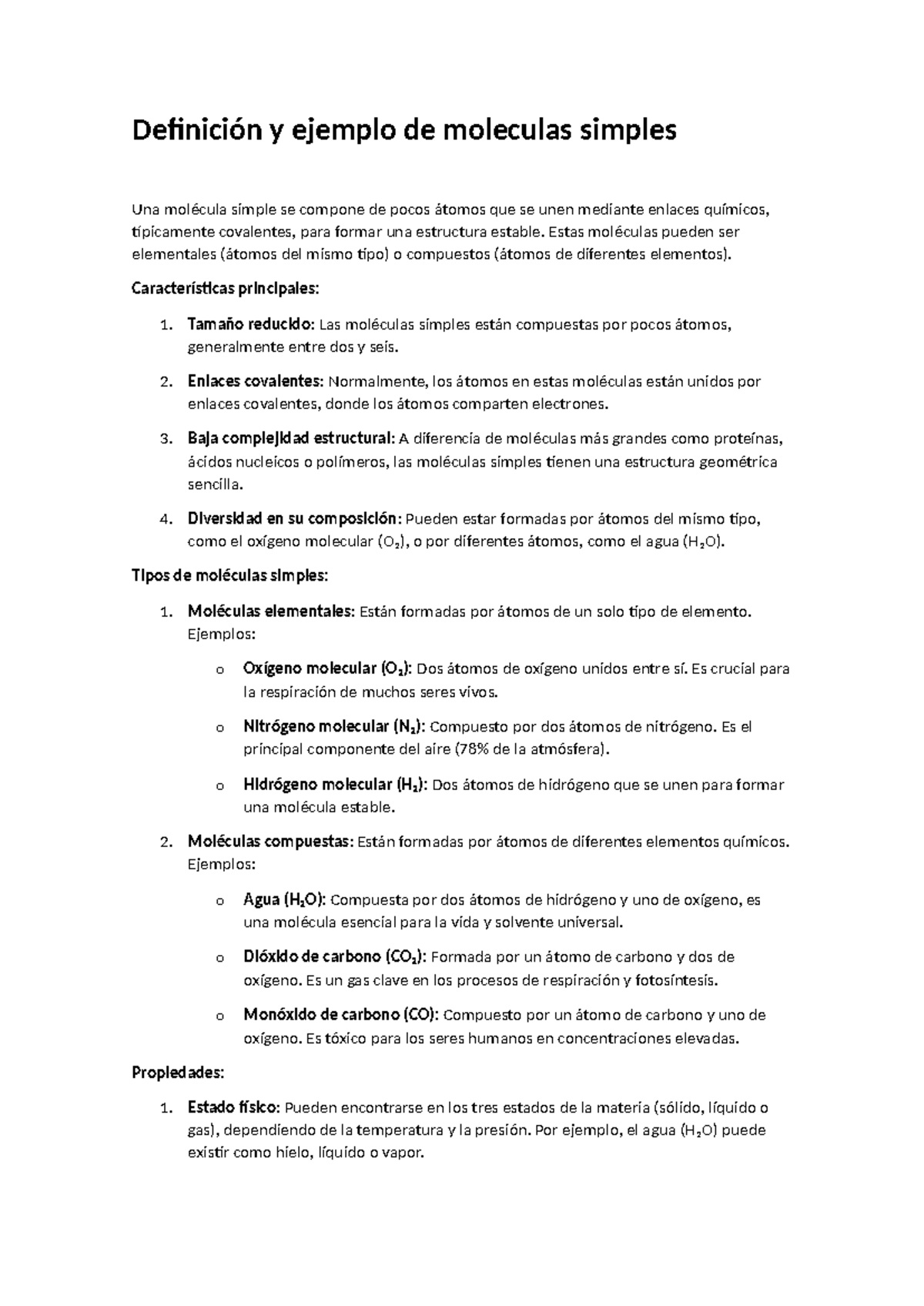 Definición y Ejemplos de Moléculas Simples: Composición y ...