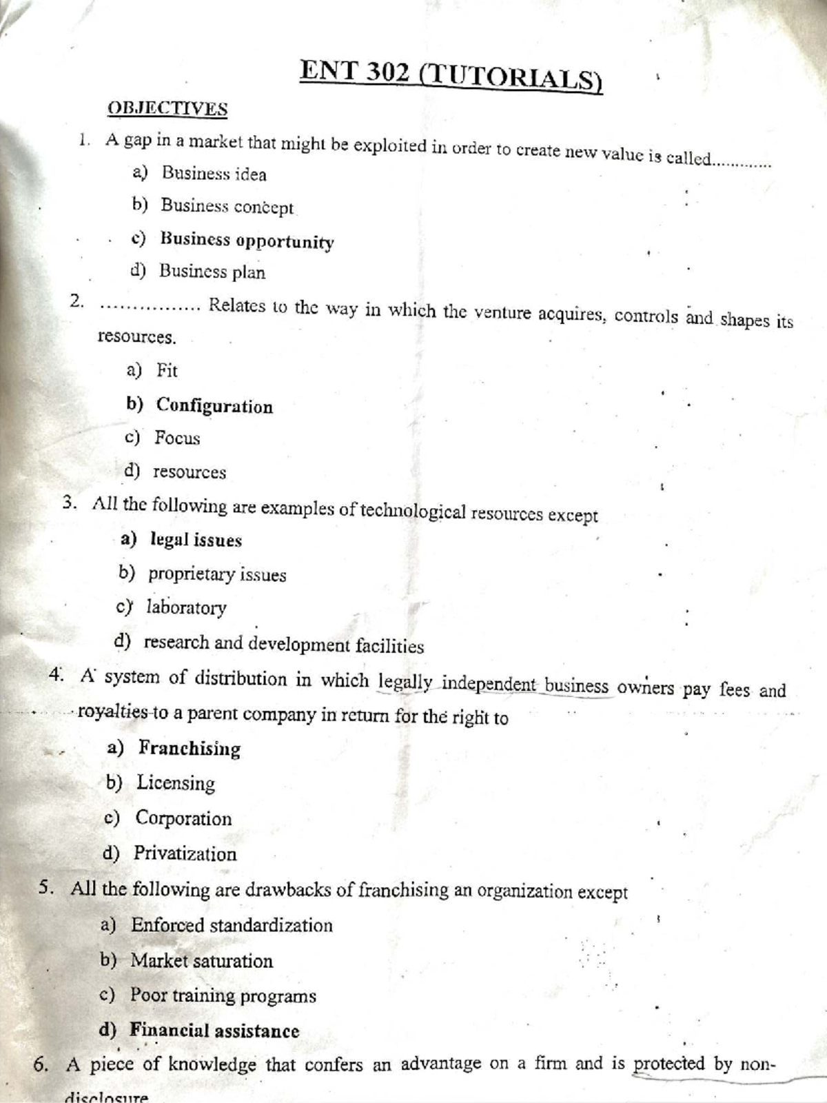 ENT 302 Tutorials: Key Concepts and Past Questions Review - Studocu