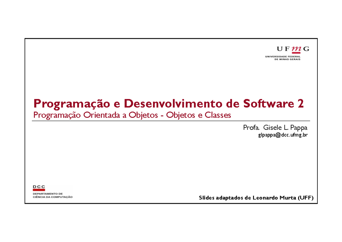 PDS 2 Aula 02: Classes e Objetos na Programação Orientada a Objetos ...