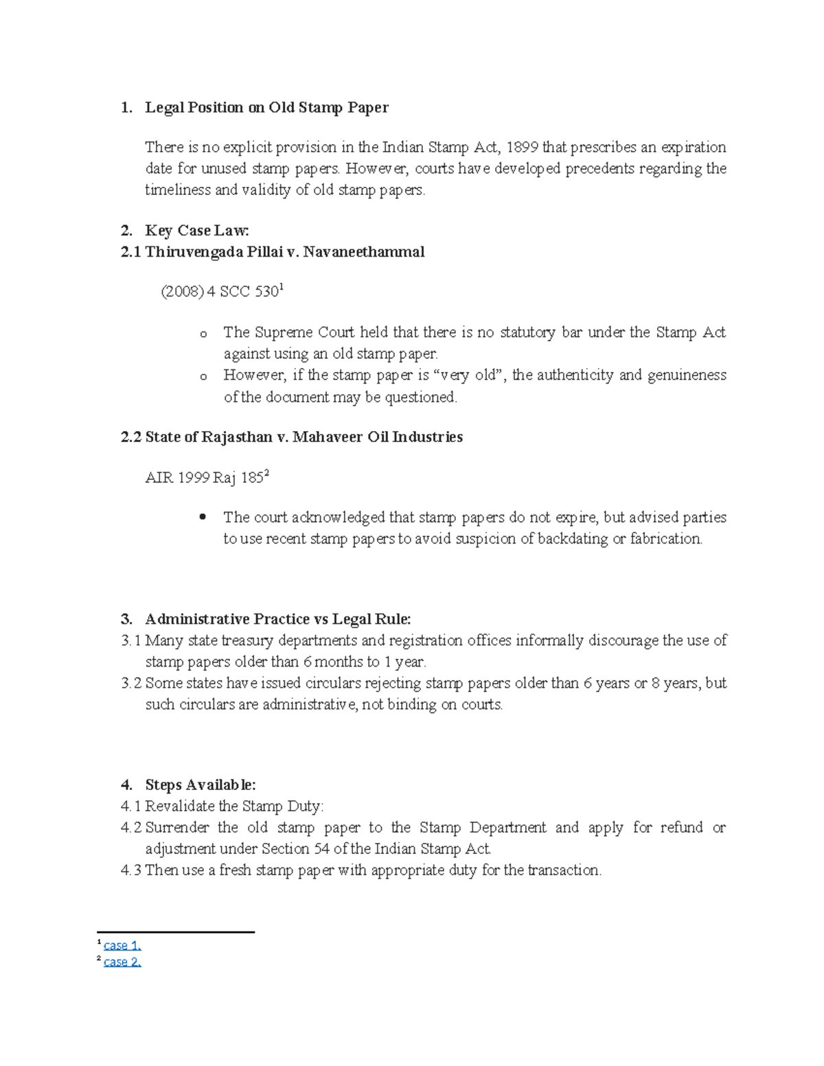 Legal Position on Old Stamp Paper: Key Cases & Practices - Studocu