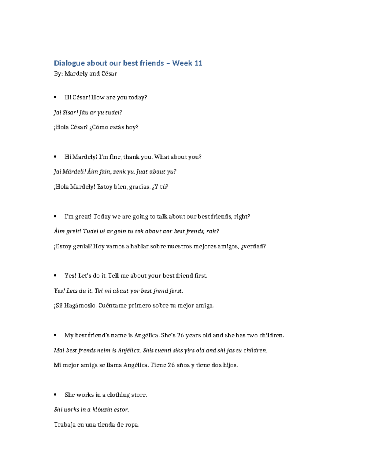 Dialogue on Best Friends - Week 11 Discussion - Studocu