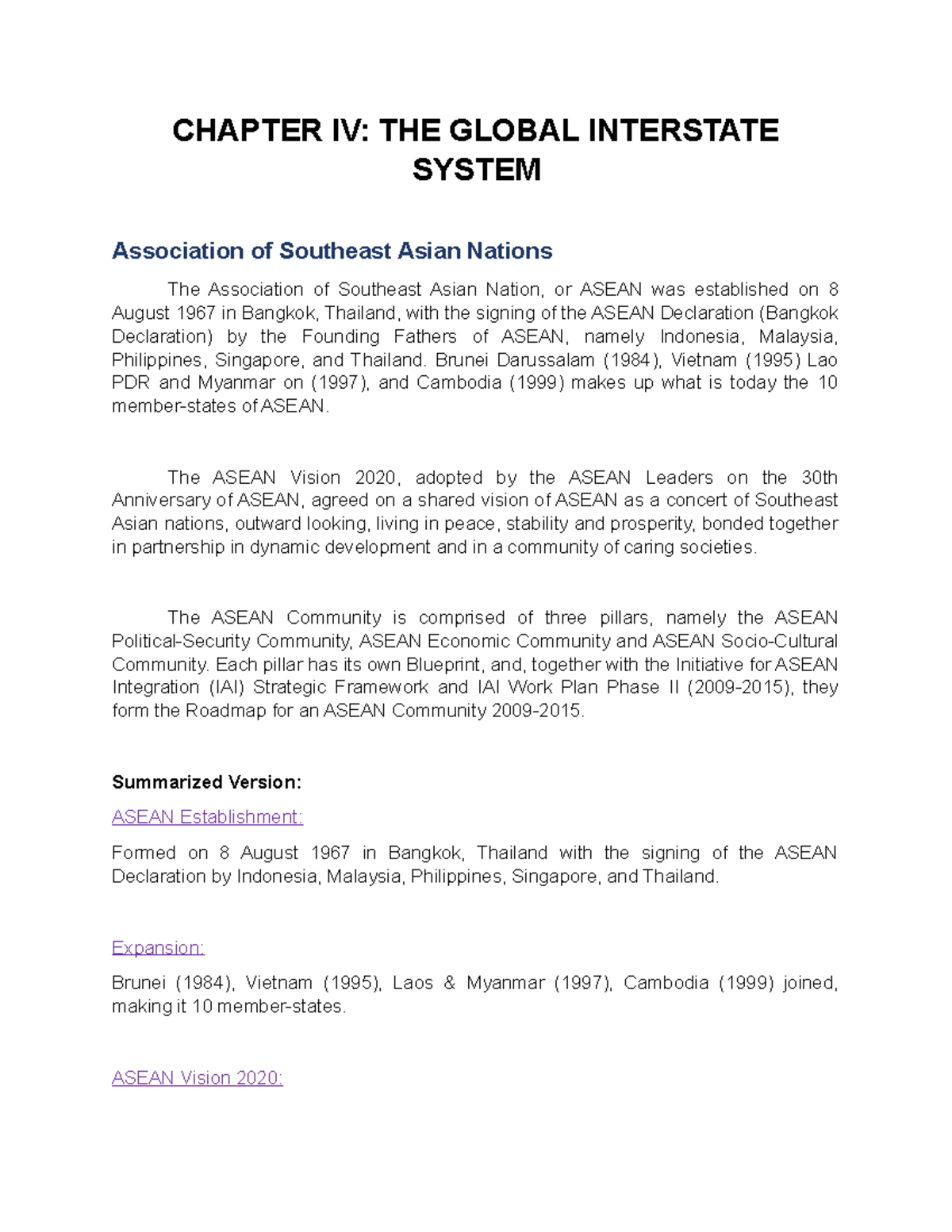 Regional and Economic Partnerships - CHAPTER IV: THE GLOBAL INTERSTATE ...