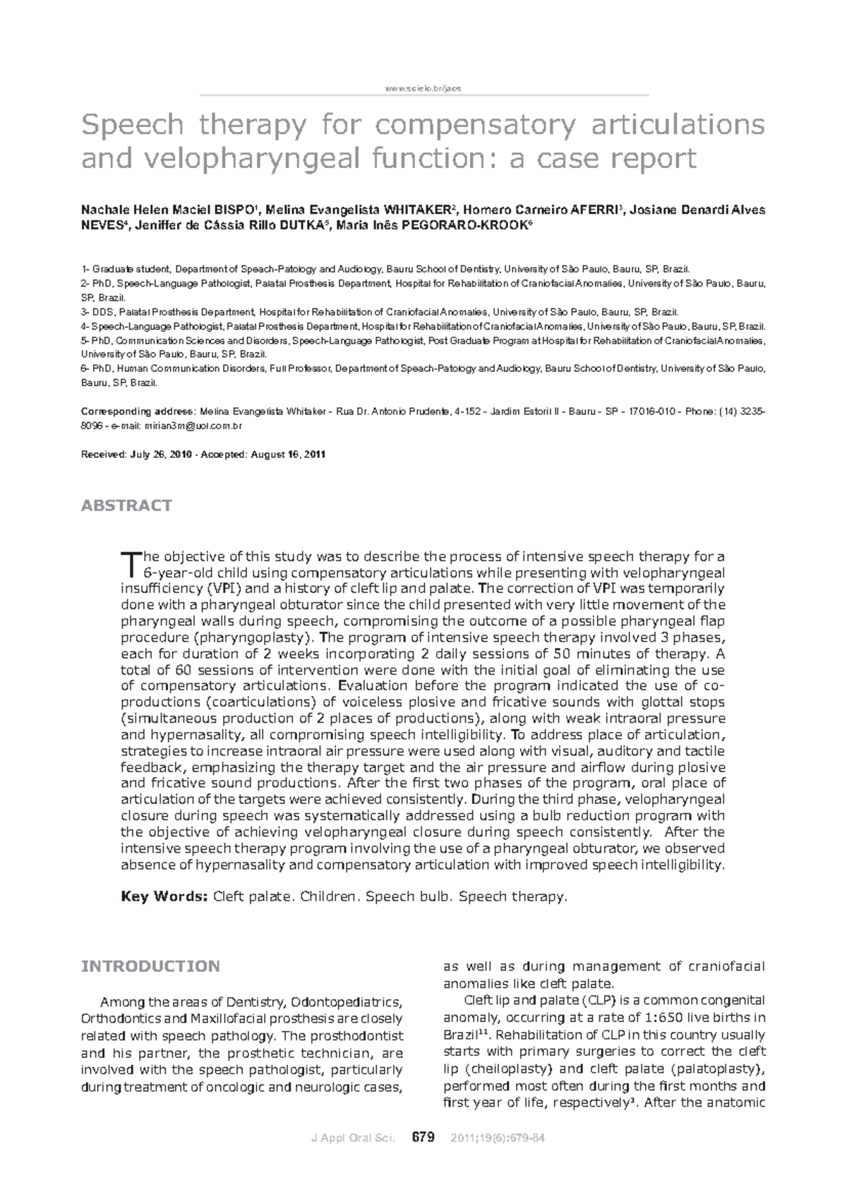 Speech Therapy for Compensatory Articulations & VP Function: Case Study ...