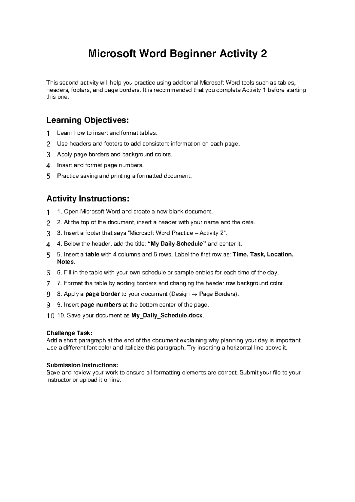 Microsoft Word Beginner Activity 2: Formatting Practice Guide - Studocu