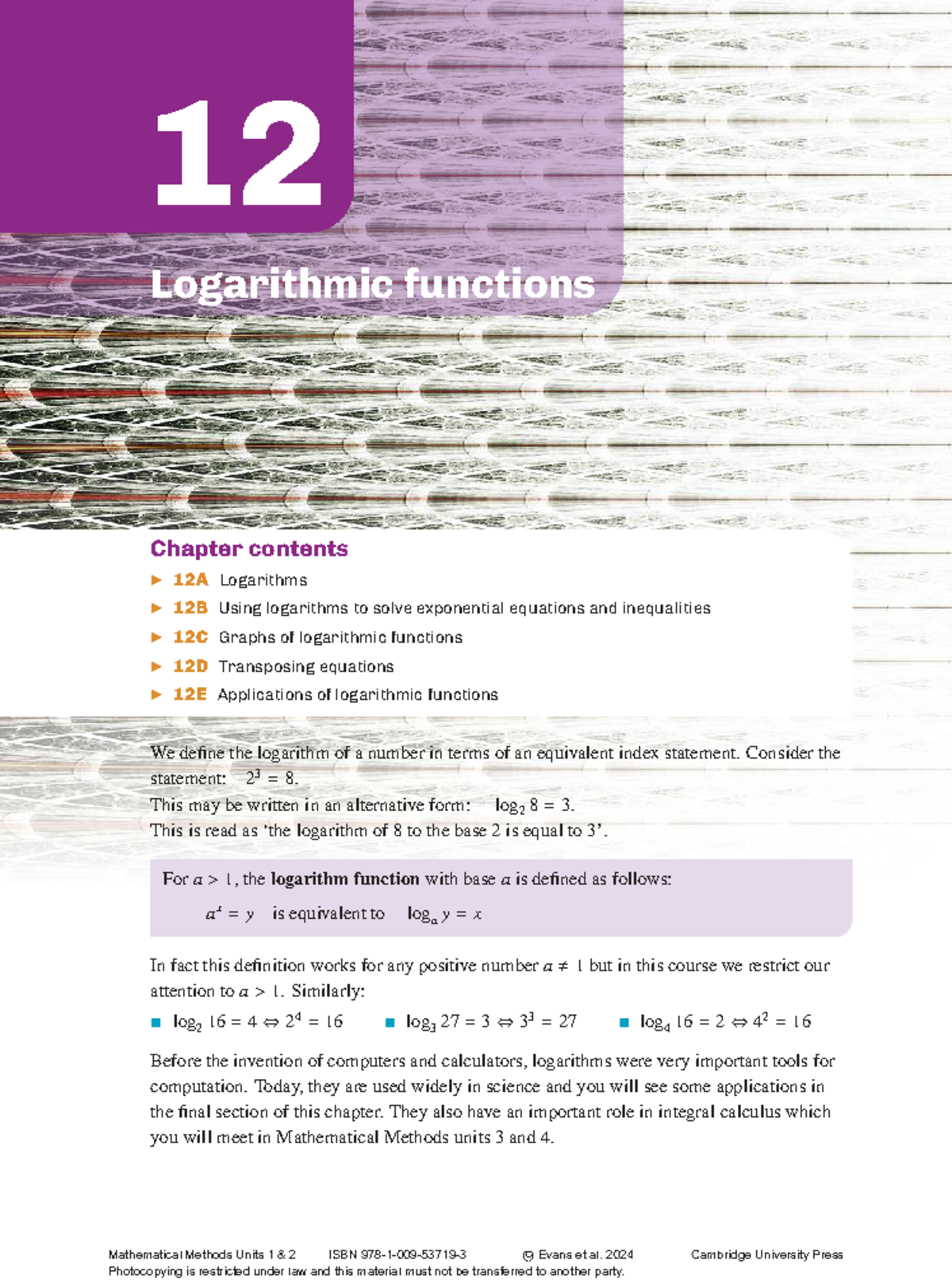 Chapter 12: Logarithmic Functions - Mathematical Methods Units 1 & 2 ...