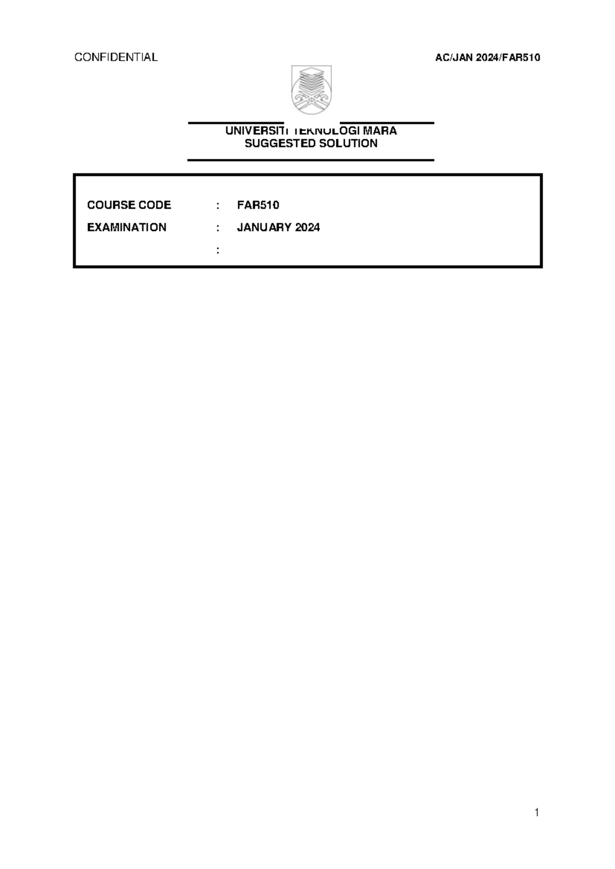 SS FAR510 - FA JAN 2024 - Final Assessment Suggested Solutions - Studocu