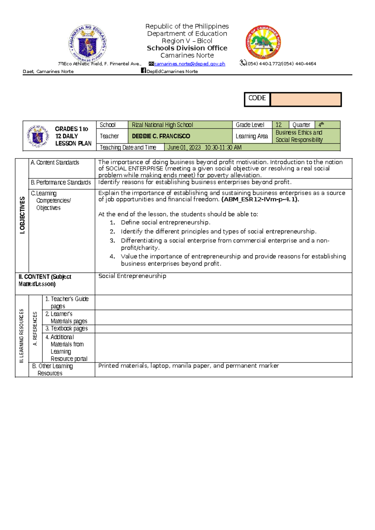 DLP: Business Ethics & Social Responsibility - Grade 12 (2nd Quarter ...