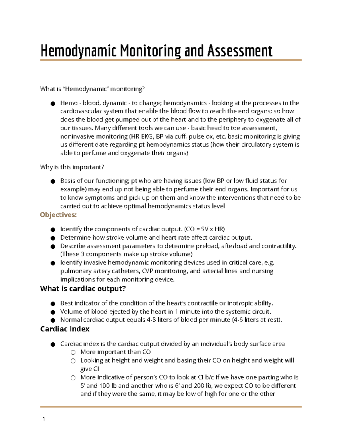 CC - hemodynamics monitoring and assessment - Hemodynamic Monitoring ...