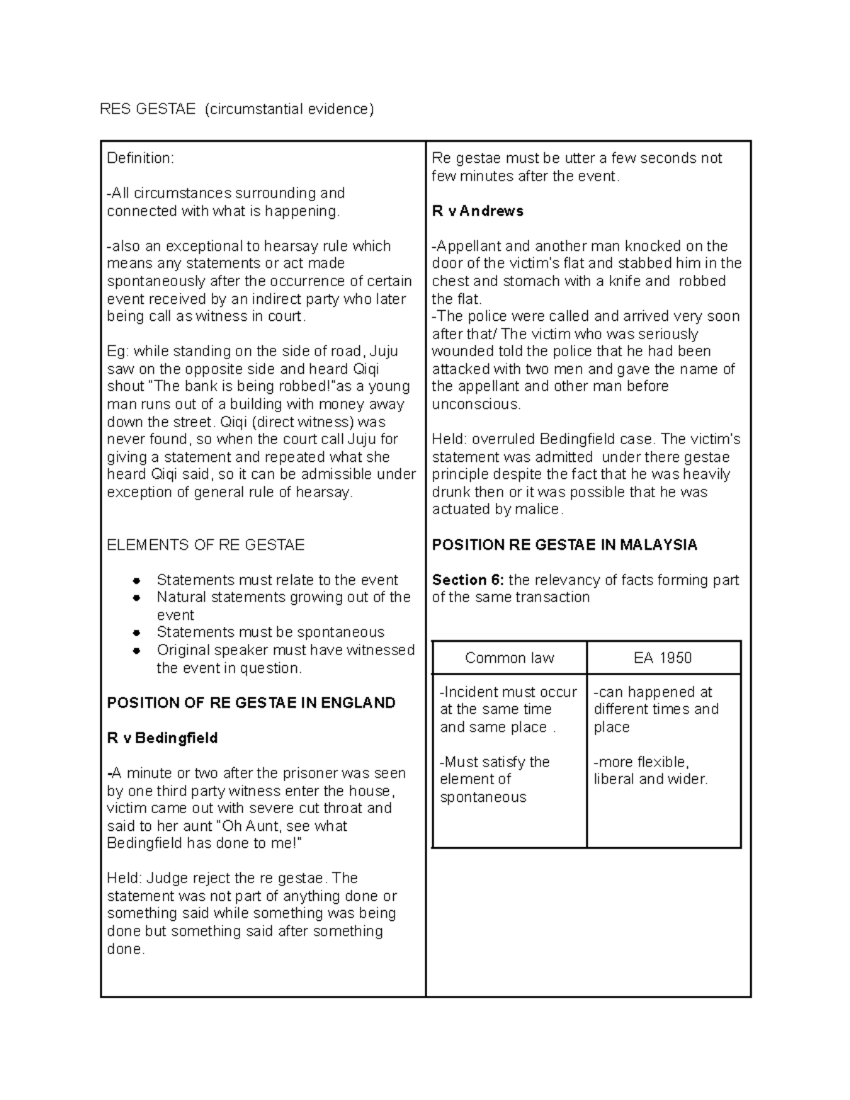 RES Gestae & Relevancy Sections - RES GESTAE (circumstantial evidence ...