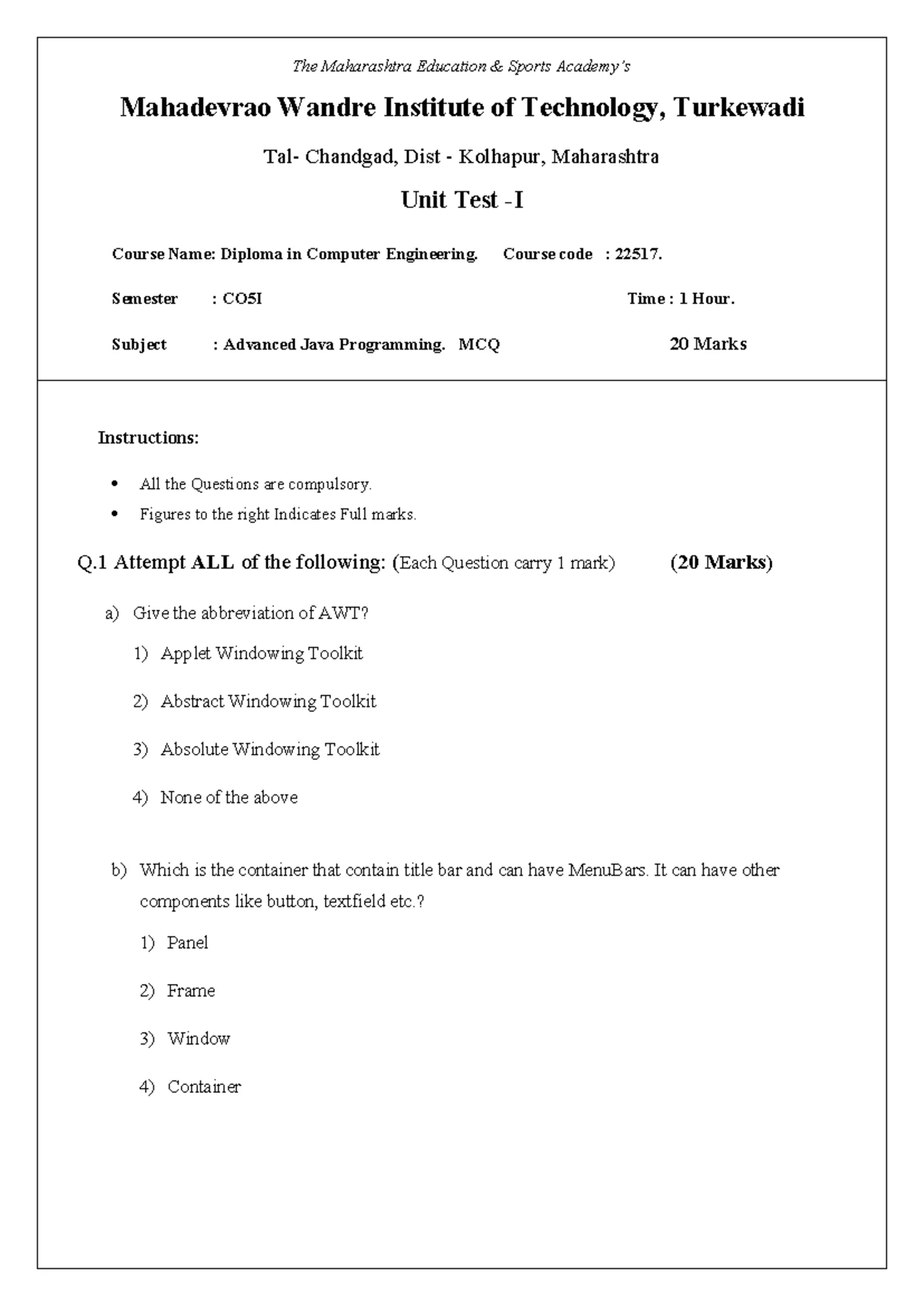 AJP 1 - Advanced Java lecture - The Maharashtra Education & Sports ...