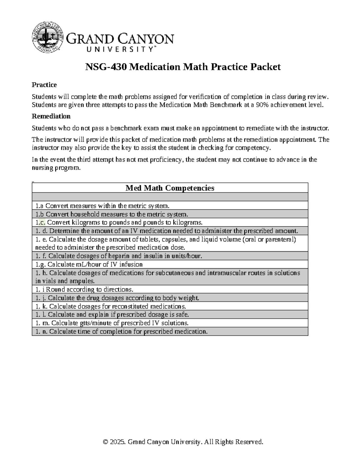 Med Math Practice Packet (NUR 430) for Benchmark Success - Studocu