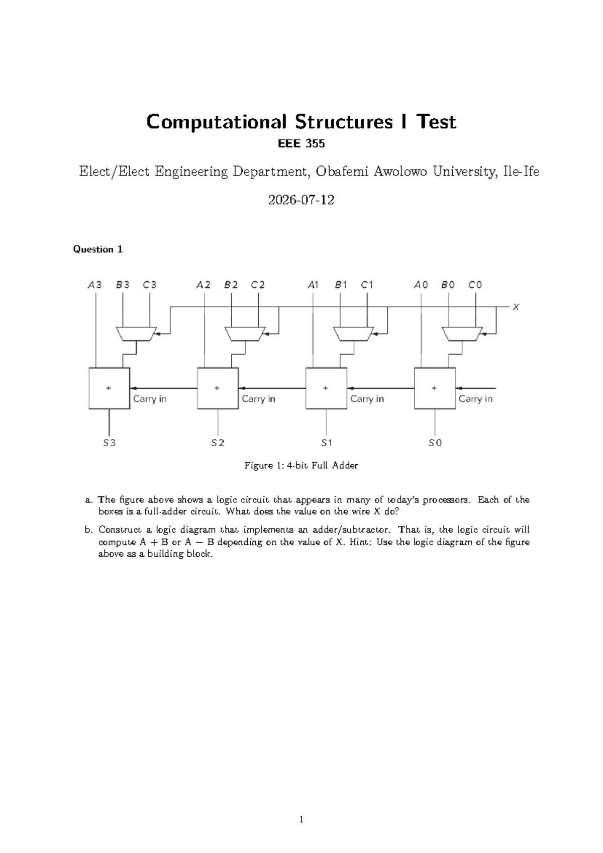 Computational Structures I Test 355: Logic Circuit Analysis and Design ...