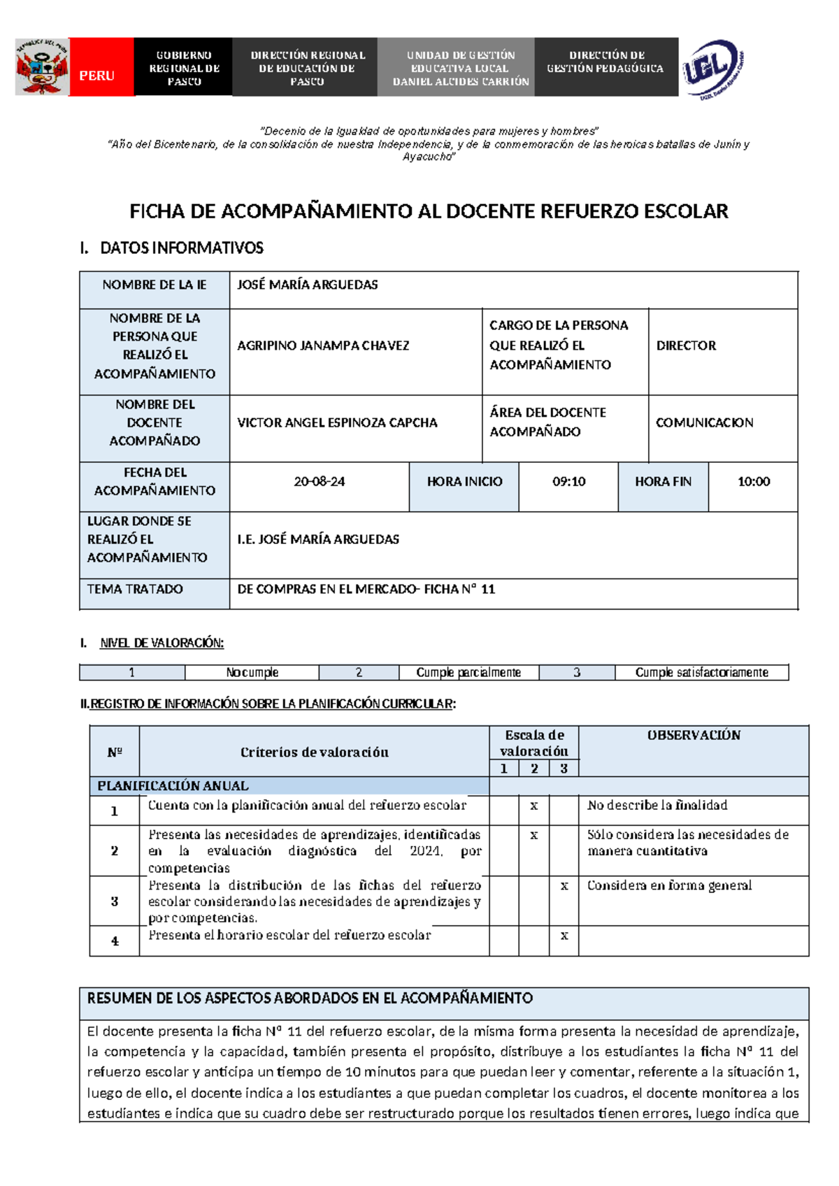 Formato para Ficha de Acompañamiento Docente - Refuerzo Escolar - Studocu