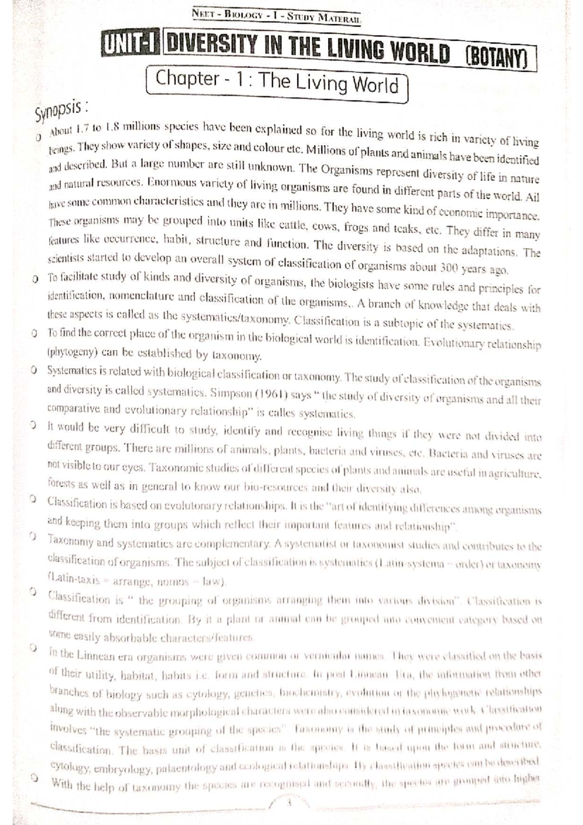 NEET BIOLOGY I STUDY MATERIAL: DIVERSITY IN THE LIVING WORLD (BOTANY ...