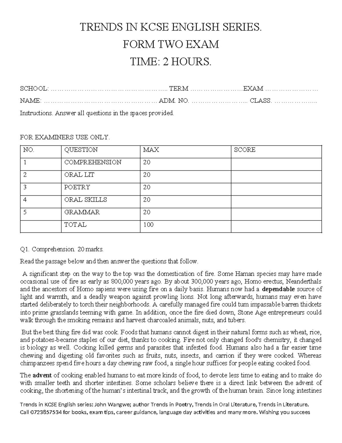 Trends in KCSE English Form 2 Exam 024145: Comprehensive Practice ...