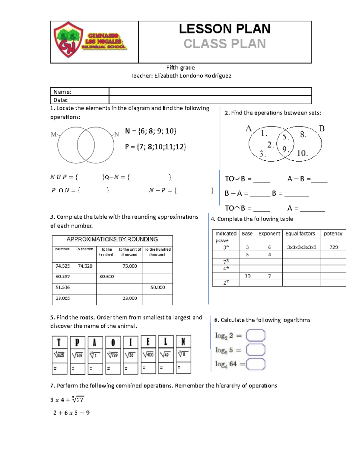 Fifth Grade Math Lesson Plan - Teacher: Elizabeth Londono Rodriguez ...