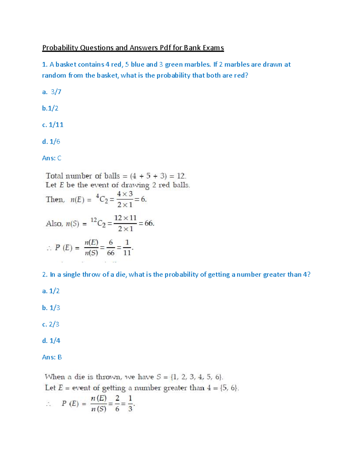 Probability Questions & Answers for Bank Exams: Practice Set 1 - Studocu