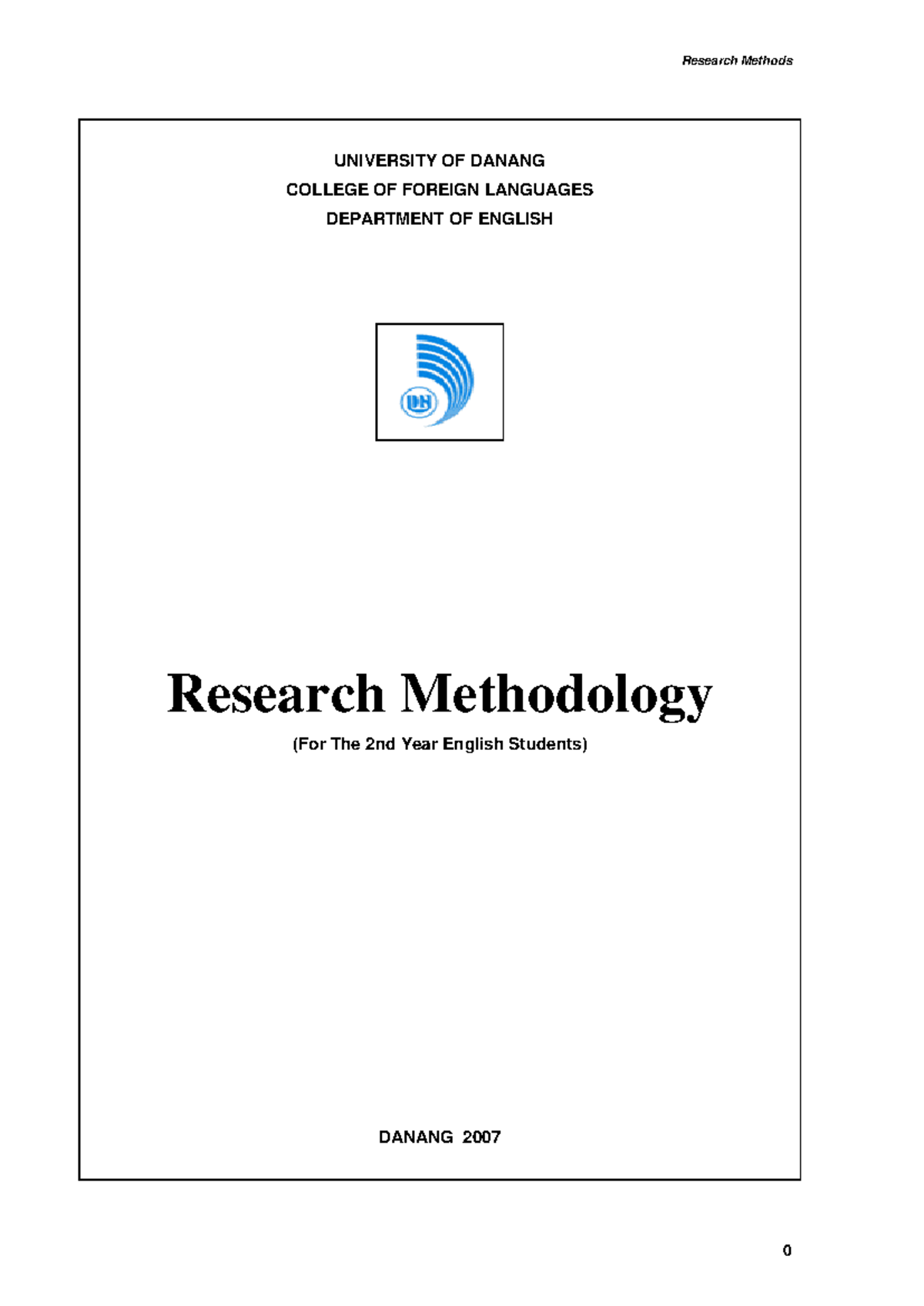 Research Methods for 2nd Year English Students (ENG 2007) - Document Preview