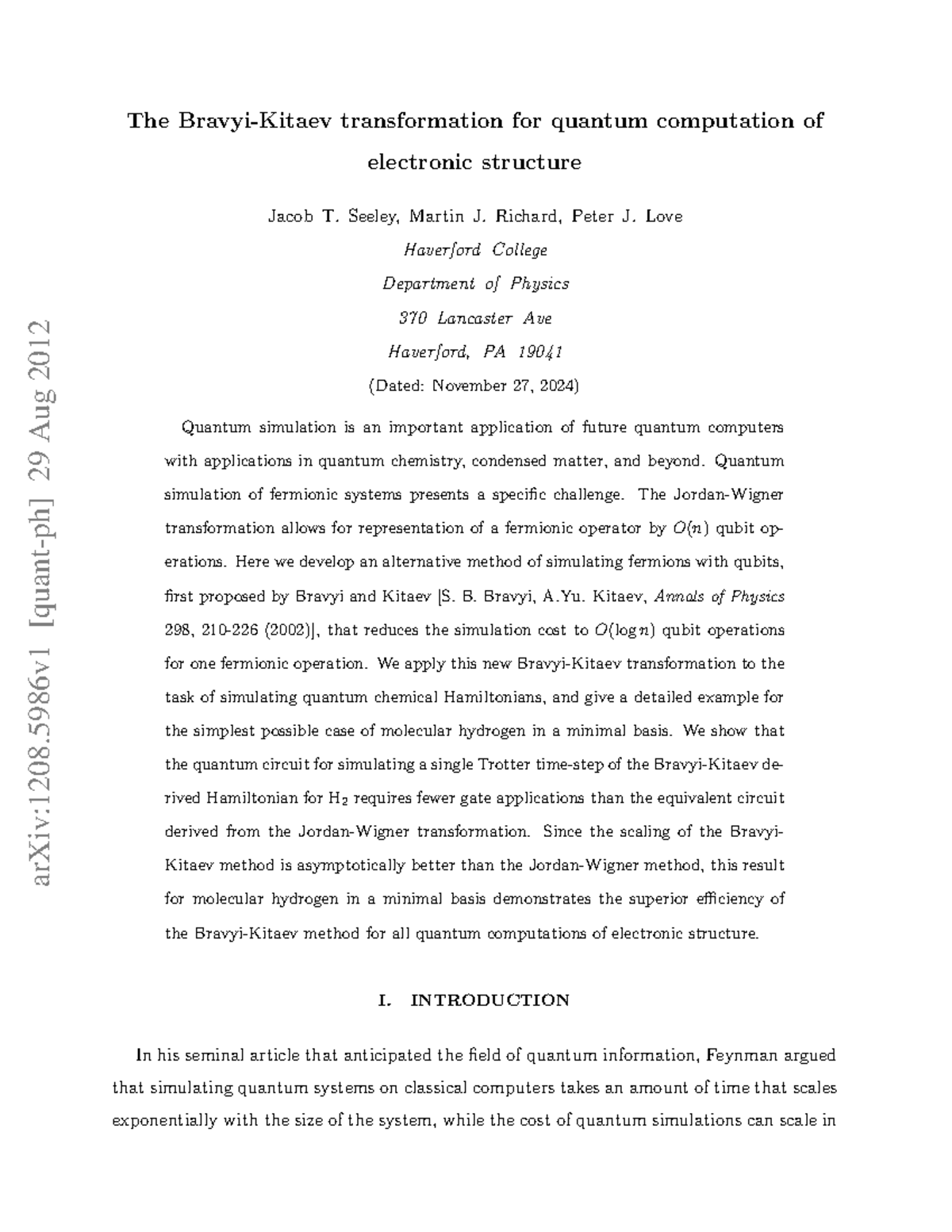 Bravyi-Kitaev transformation for electronic structure(peter love) - The ...