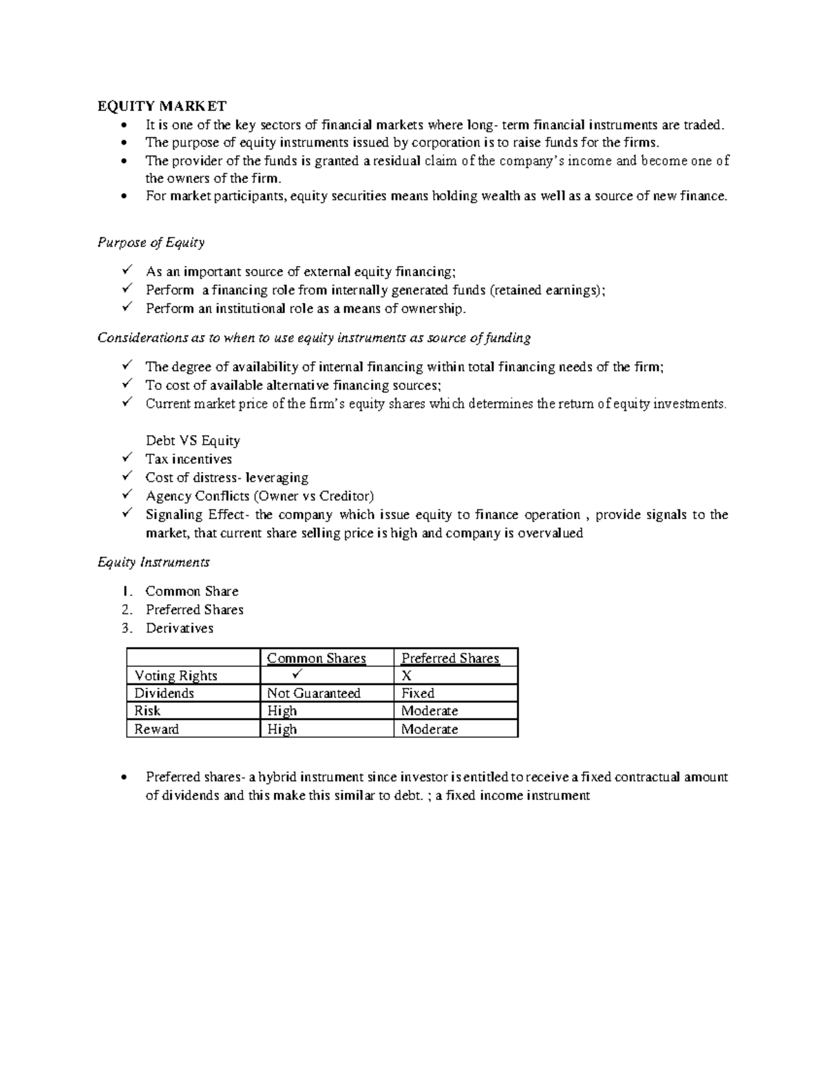 Lesson 6. Equity Market - EQUITY MARKET It is one of the key sectors of ...
