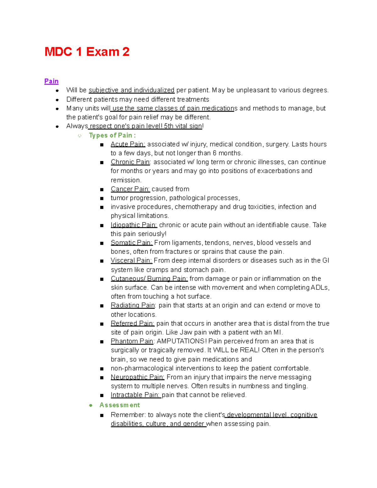 MDC 1 Exam 2 Comprehensive Pain and Joint Management Study Guide - Studocu