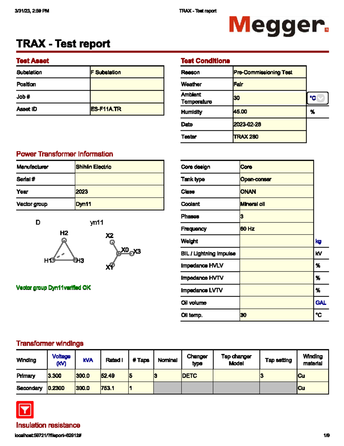 ES-F11A.TR Power Transformer Test Report - TRAX Analysis - Studocu