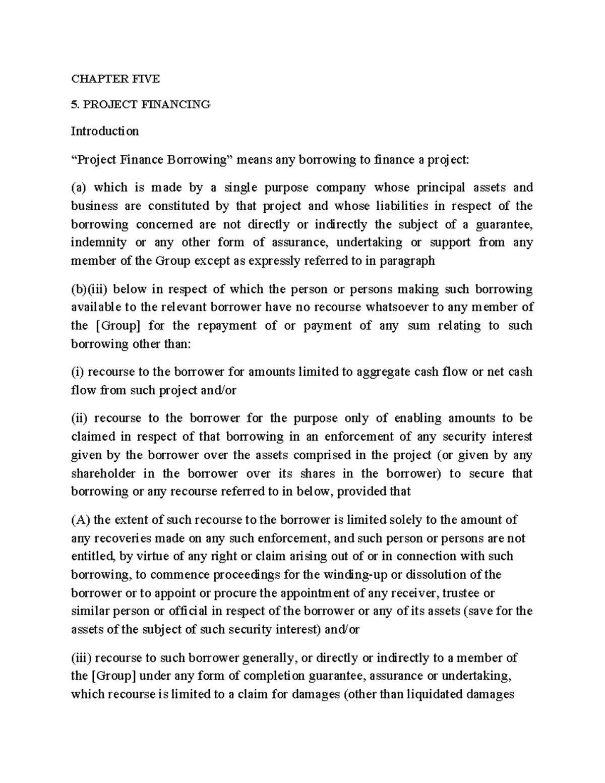 Chapter 5: Overview of Project Financing Techniques and Sources - Studocu