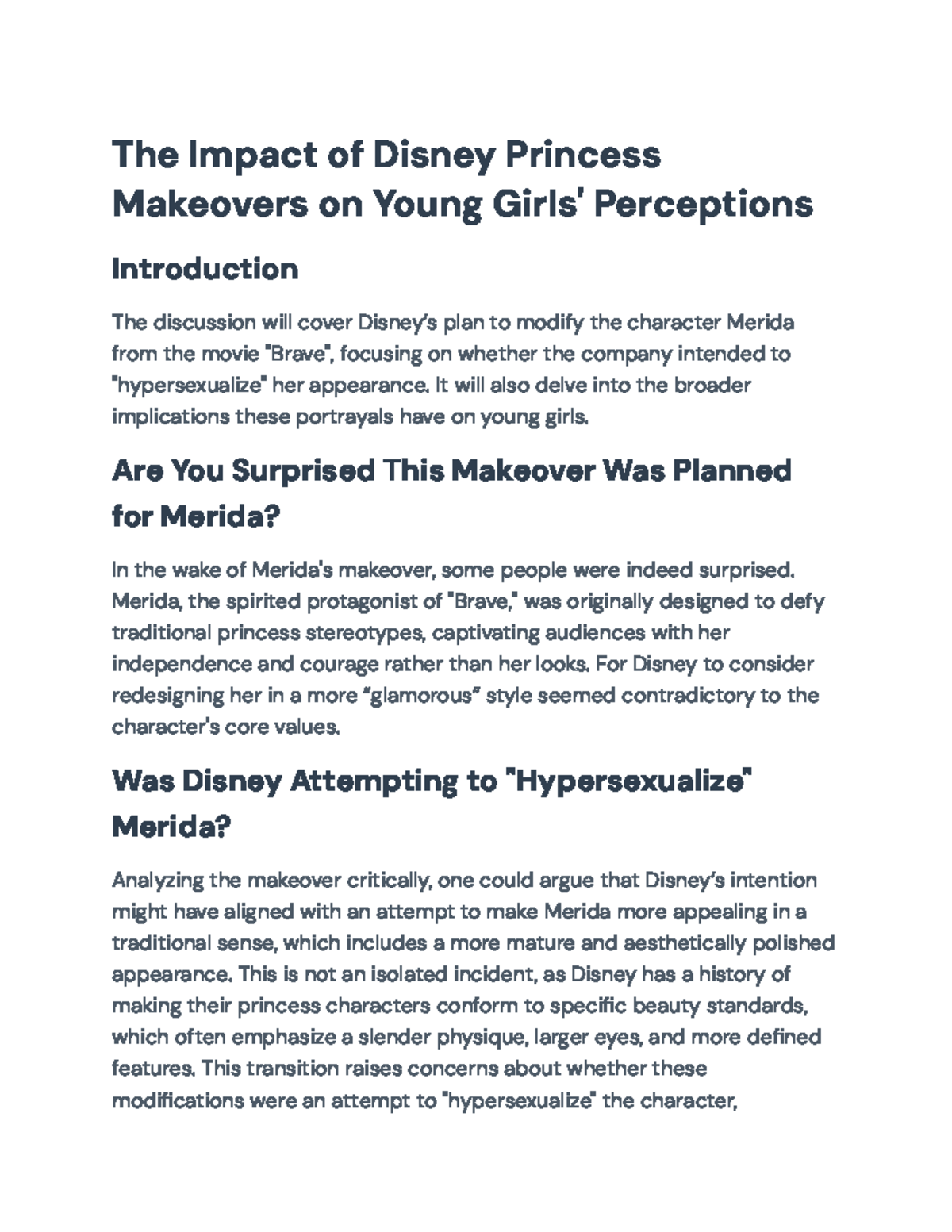 The Impact of Disney Princess Makeovers on Girls' Self-Perception - Studocu