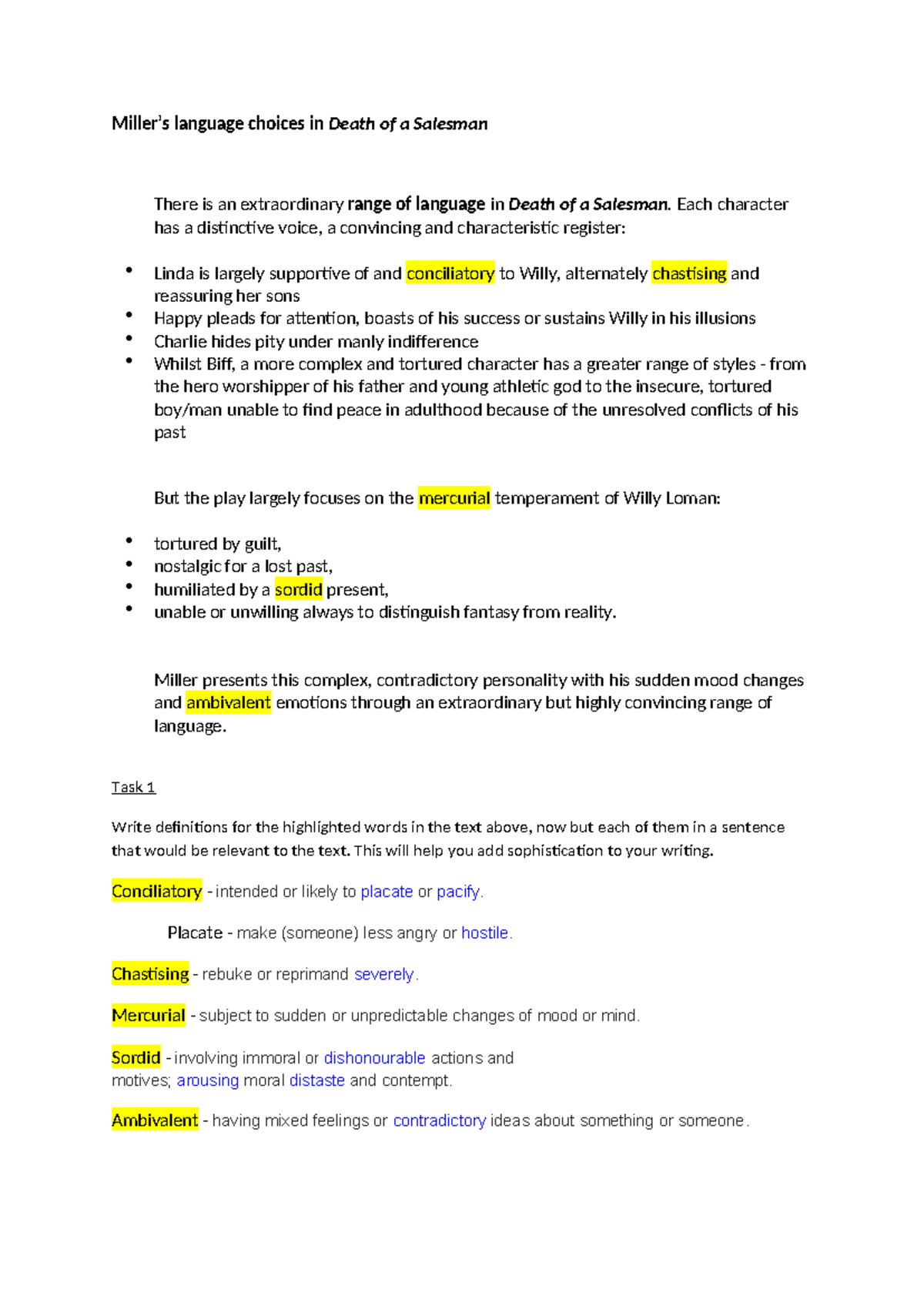 Miller's Language Choices in Death of a Salesman: A Character Analysis ...