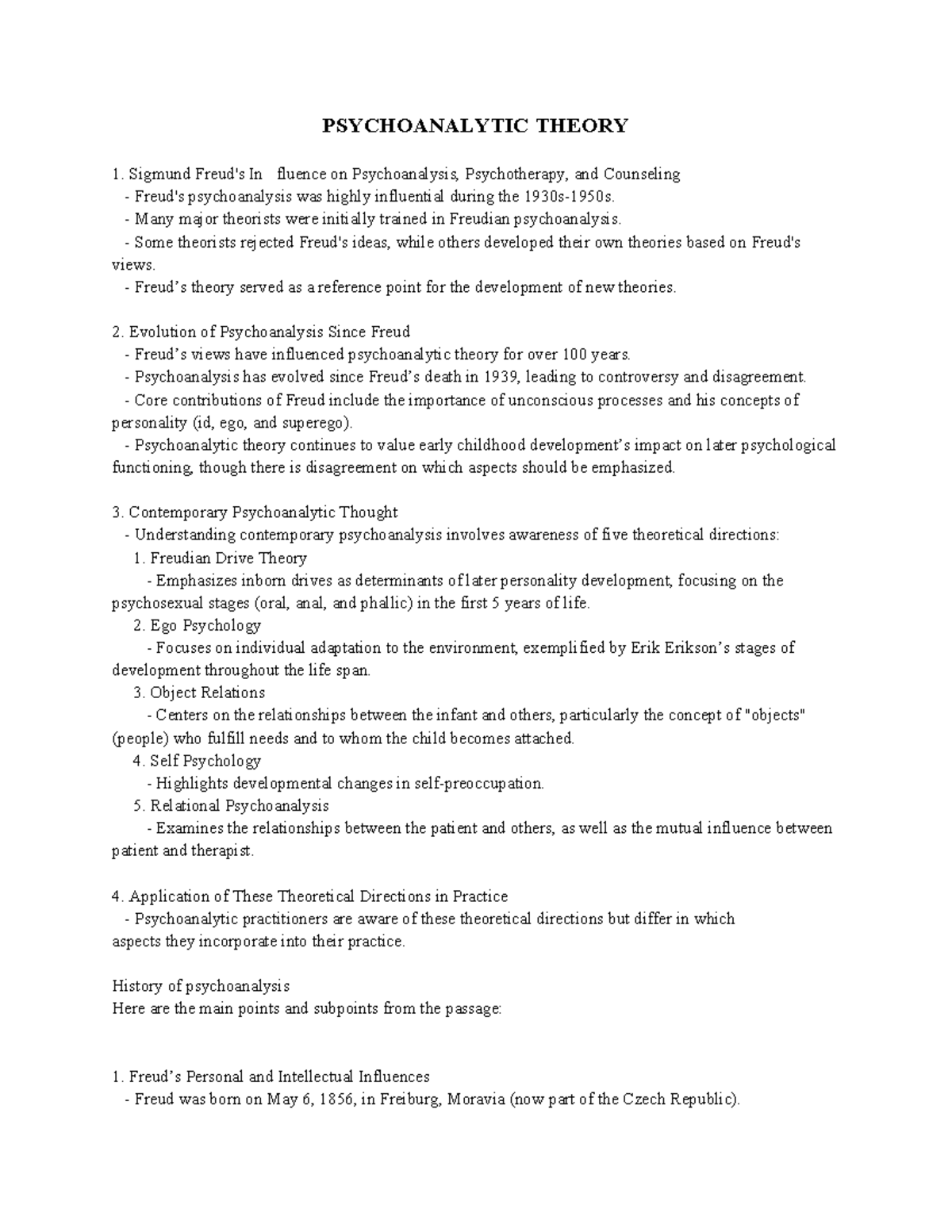 Psychoanalytic Theory: Key Concepts for PSY 101 - Unit 2 Notes - Studocu
