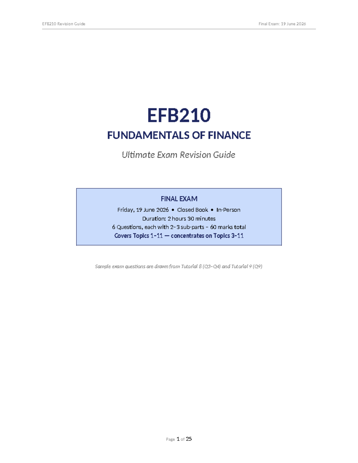 EFB210 Final Exam Revision Guide: Key Concepts & Formulas - Studocu