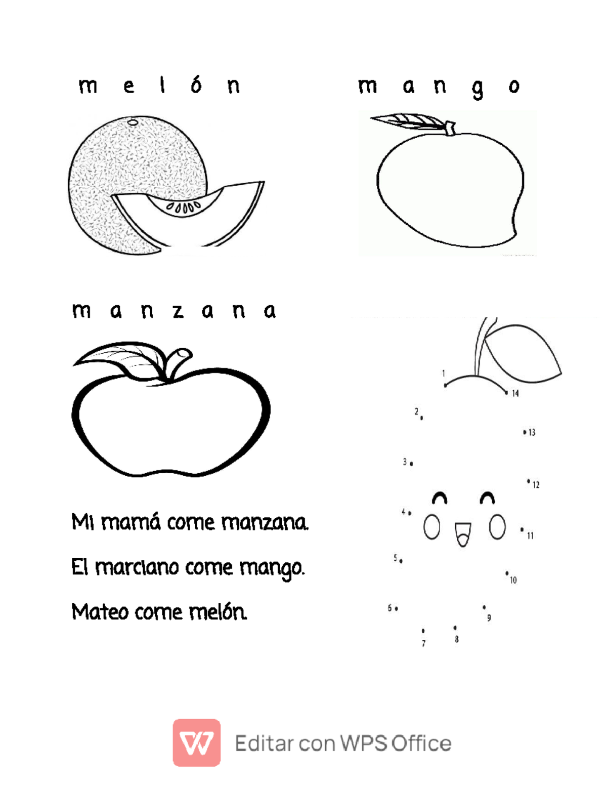 Melon - Letra m - Lenguaje - m e l ó n m a n g o m a n z a n a Mi mamá ...