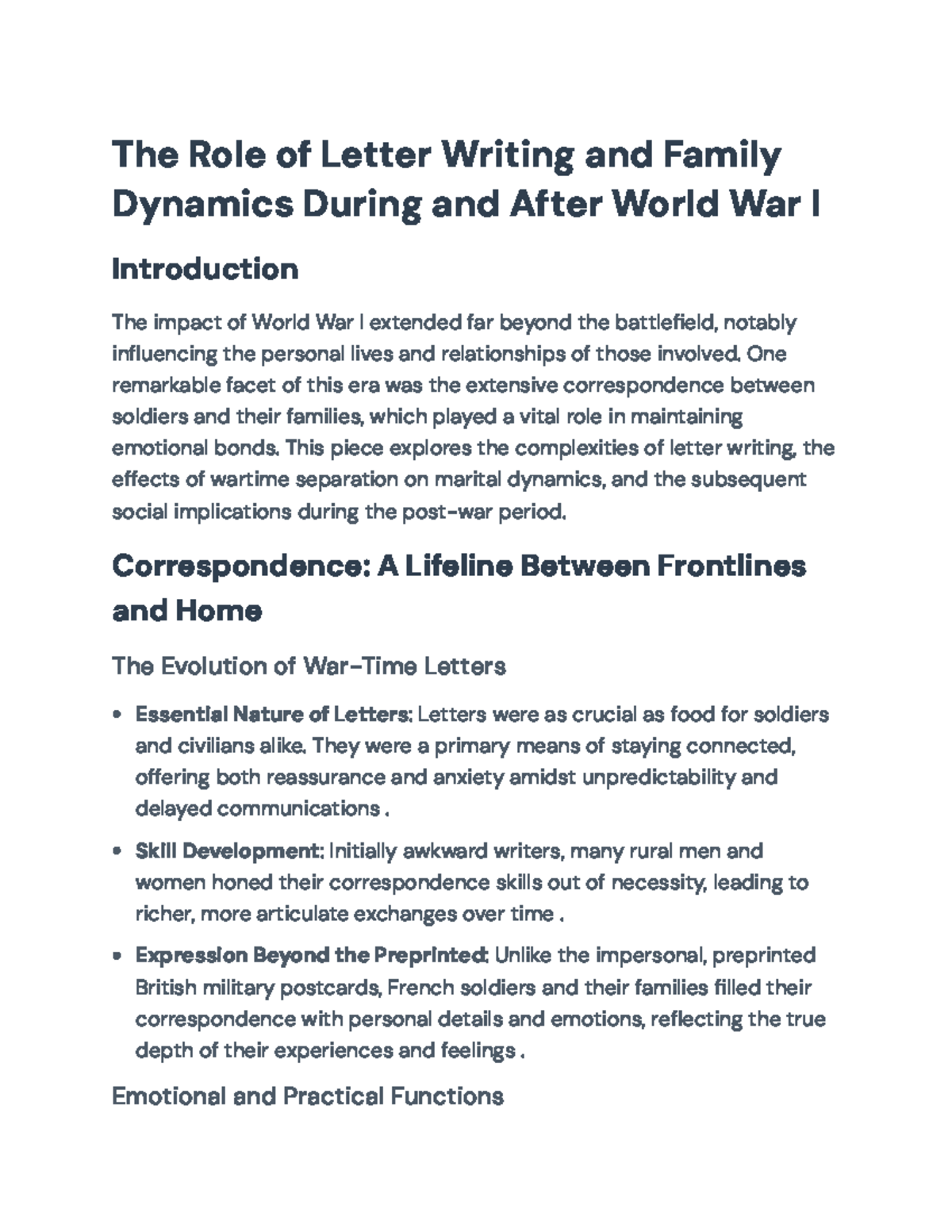 The Role of Letter Writing and Family Dynamics in WWI - The Role of ...