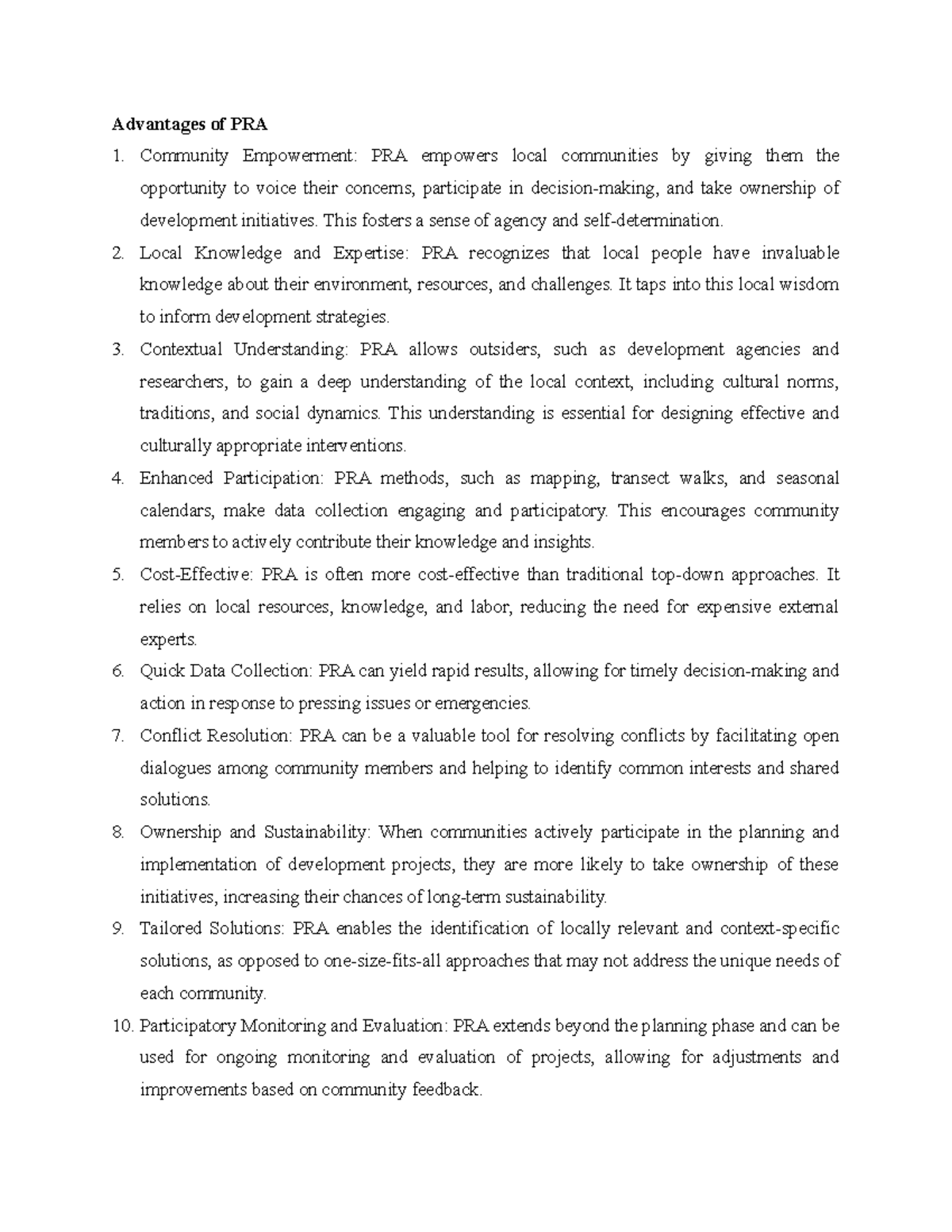PRA Methodology: Exploring Its Advantages and Disadvantages - Studocu