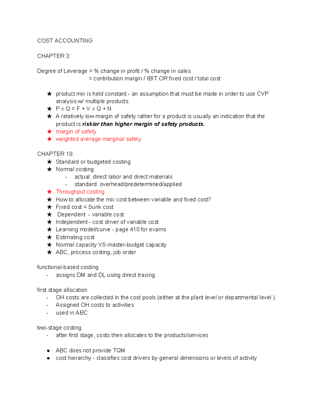 COST Accounting Notes: Chapter 3 & 10 Insights on Leverage & Costing ...
