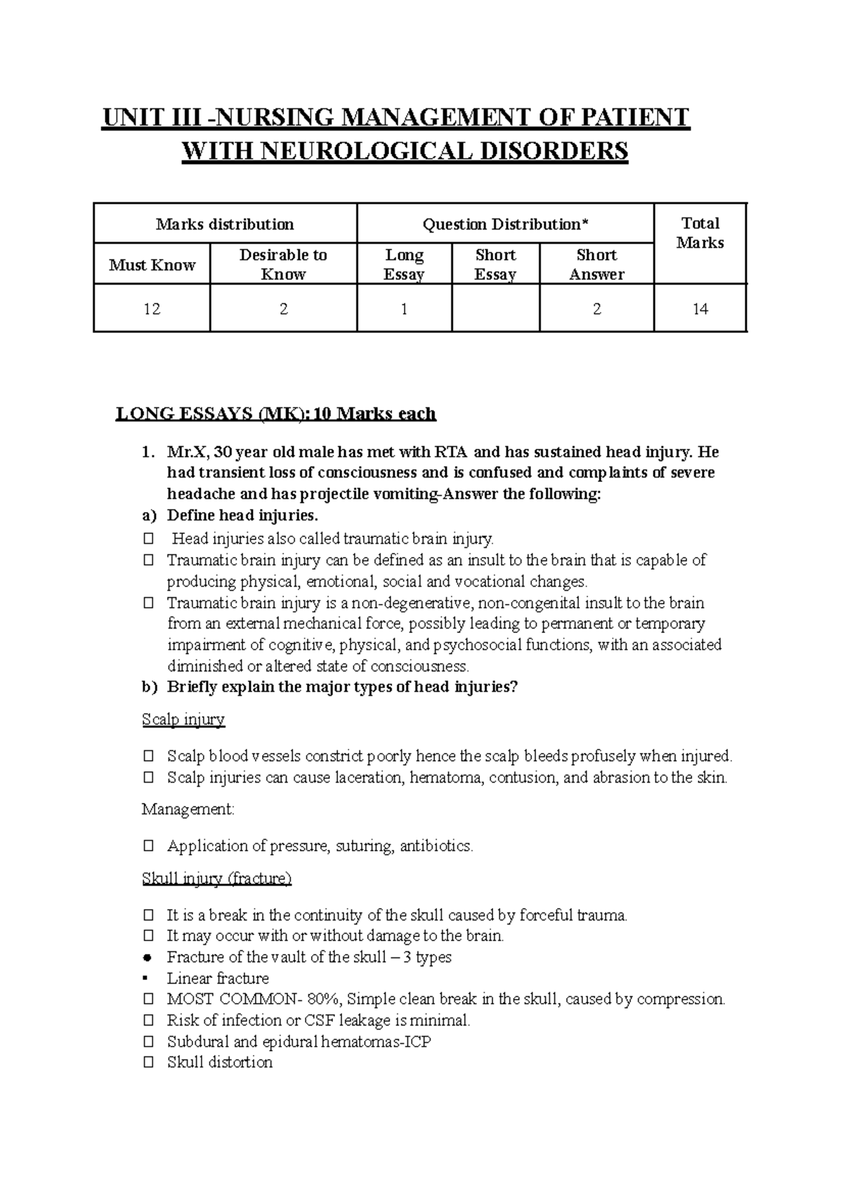 3- Neurological-1 - lecture notes neuro - UNIT III -NURSING MANAGEMENT ...