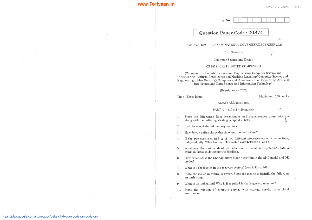 Distributed Computing - CS3551 Final Exam Questions Nov-Dec 2023 - Studocu