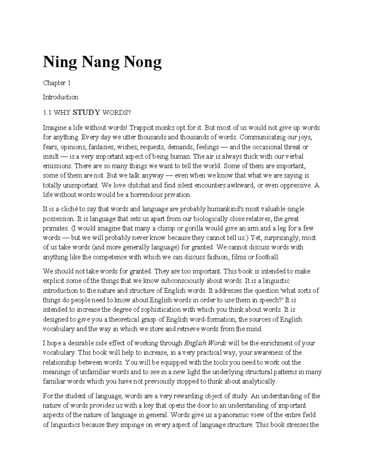Ning Nang Nong - Chapter 1: The Importance of Words in Language - Studocu