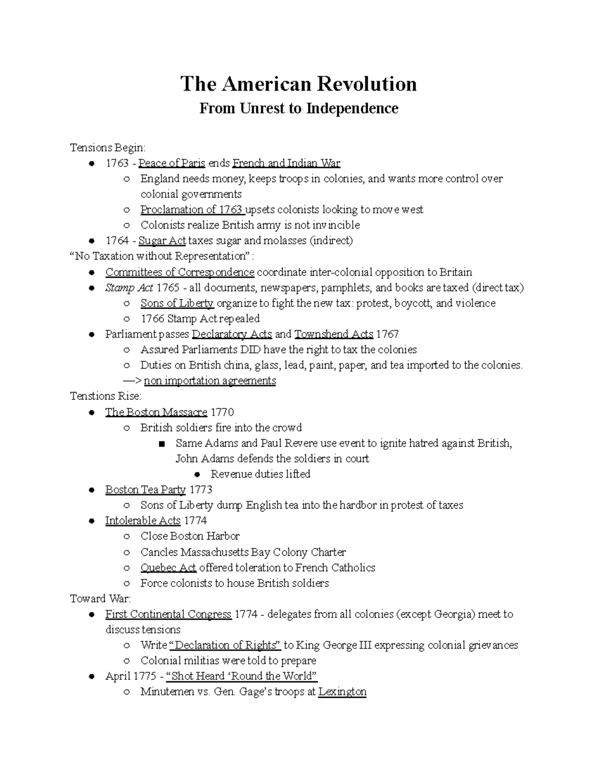 Apush Unit 3 Notes - The American Revolution From Unrest to ...