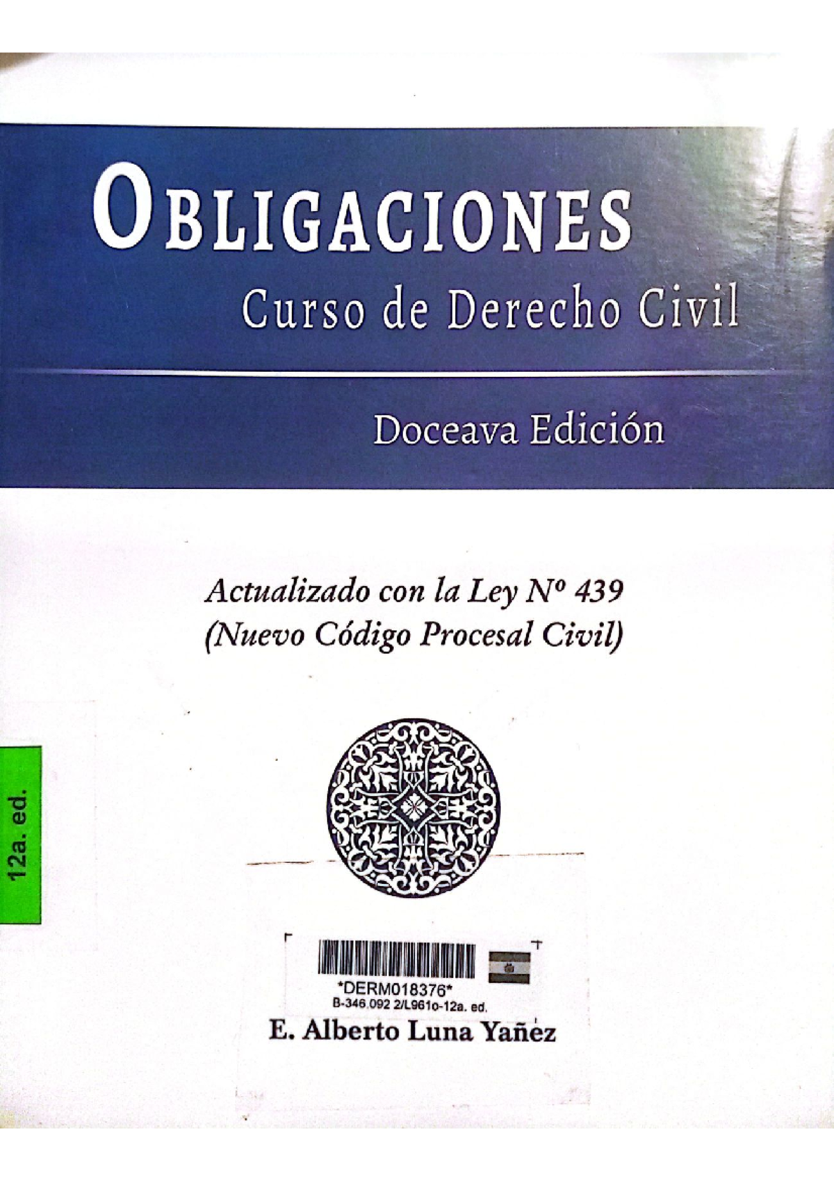 Obligaciones en Derecho Civil - Curso de E. Alberto Luna Yáñez - Document Preview