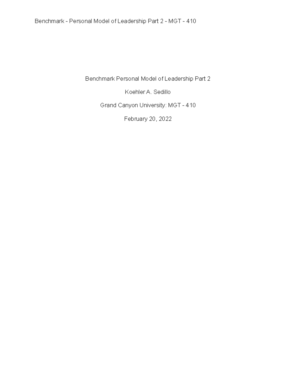 MGT-410: Benchmark Personal Leadership Values Analysis Part 2 - Studocu