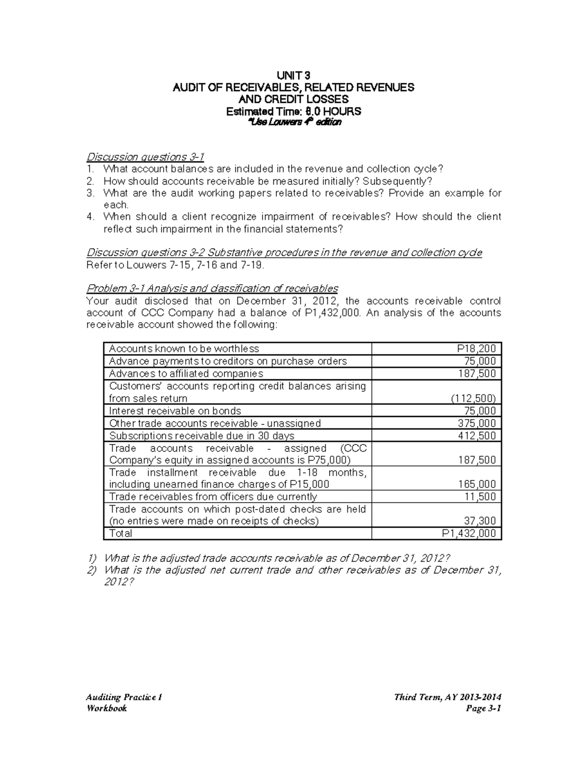 Audit of Receivables for CE: Procedures and Impairment Analysis - Studocu