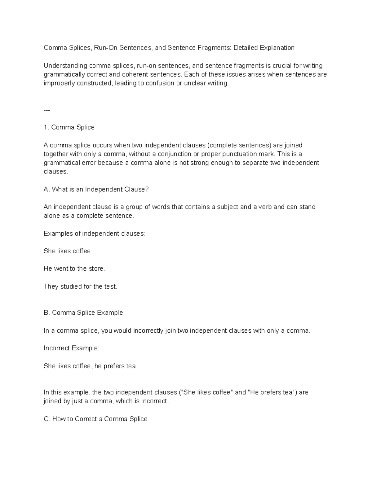 ENG101: Comma Splices, Run-On Sentences, and Sentence Fragments ...
