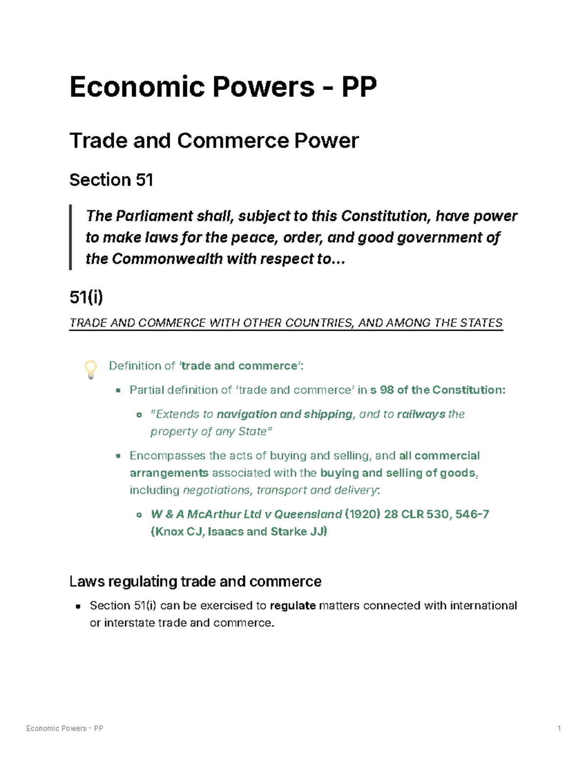 Economic Powers PP: Trade, Commerce, and Corporations Overview - Studocu