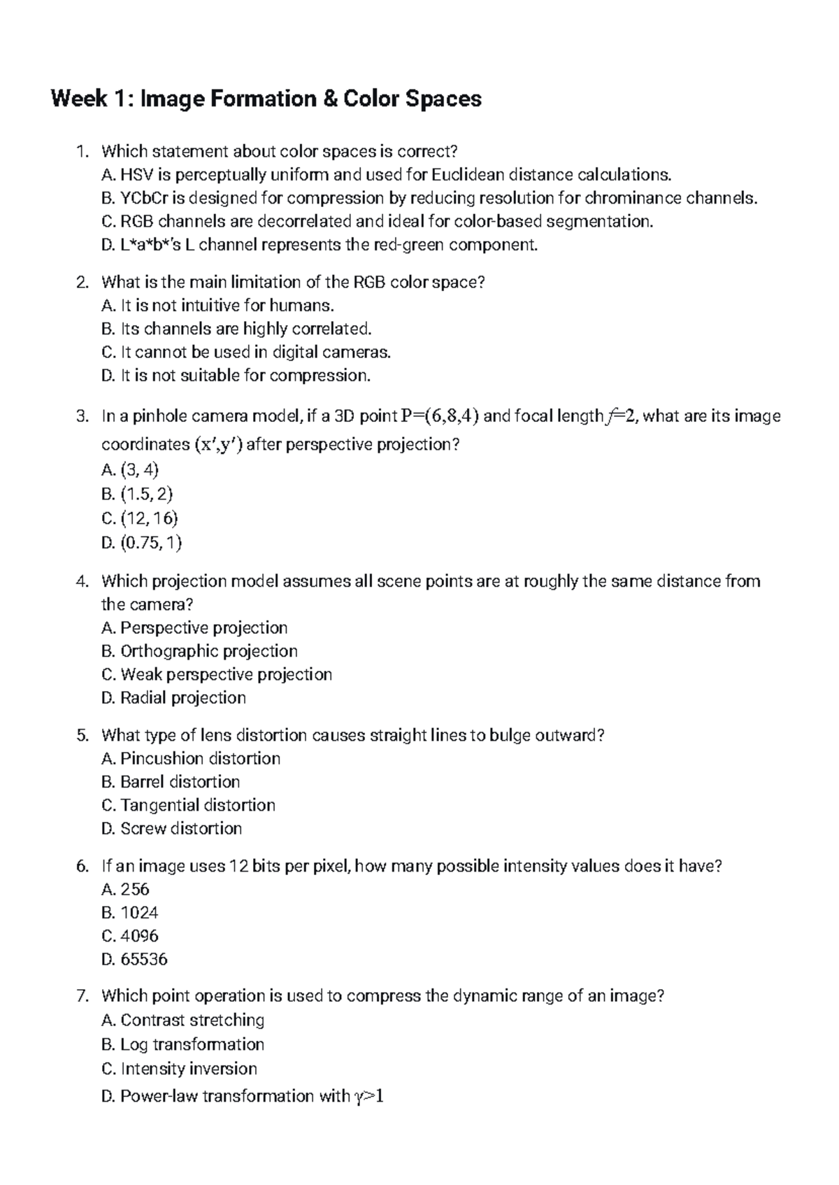 COMP9517 Final Exam Questions: Image Processing & Deep Learning - Studocu