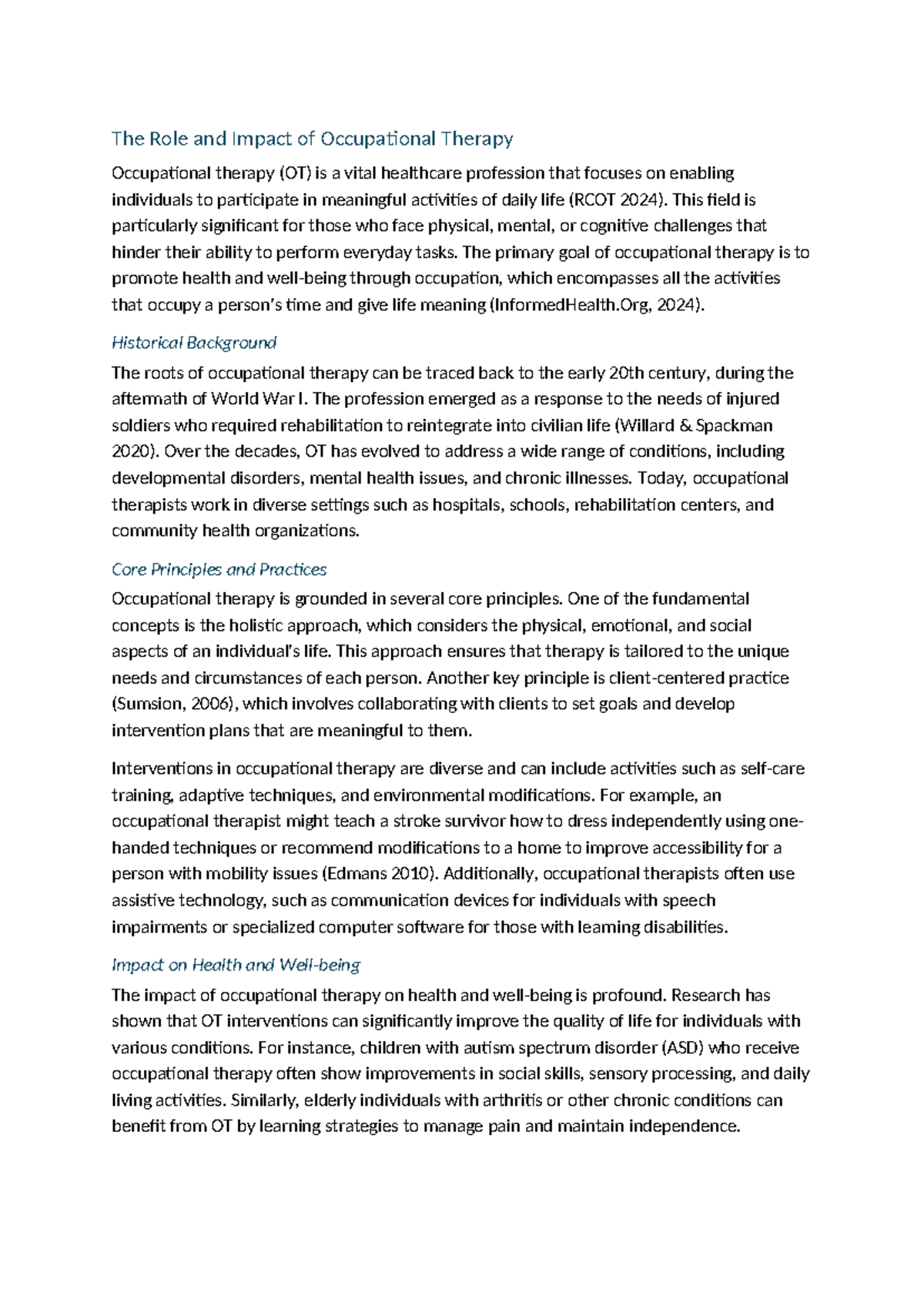 The Role and Impact of Occupational Therapy (OT) in Health and Wellness ...