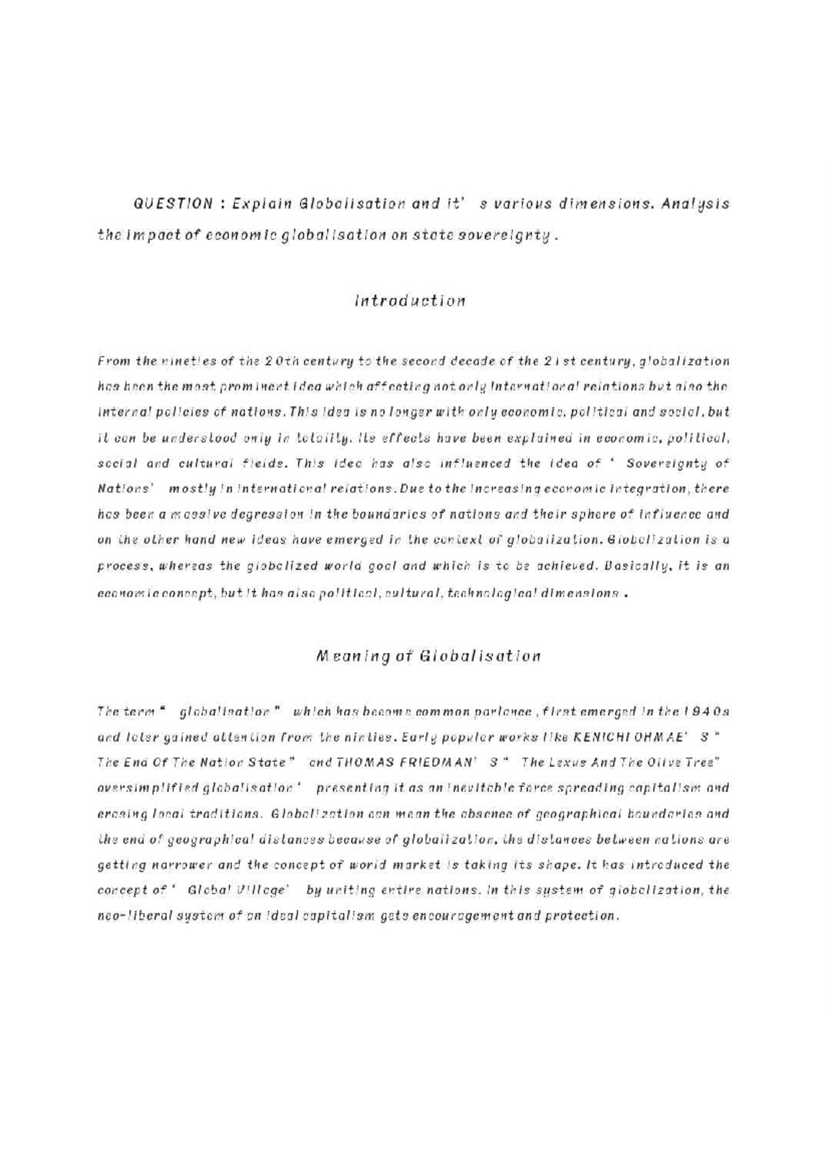 Globalization and Its Impact on State Sovereignty: Dimensions and ...
